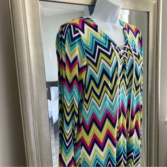 Macbeth Collection Margaret Joseph's Multicolor Hooded Tunic Dress Coverup Sz M - Picture 3 of 8